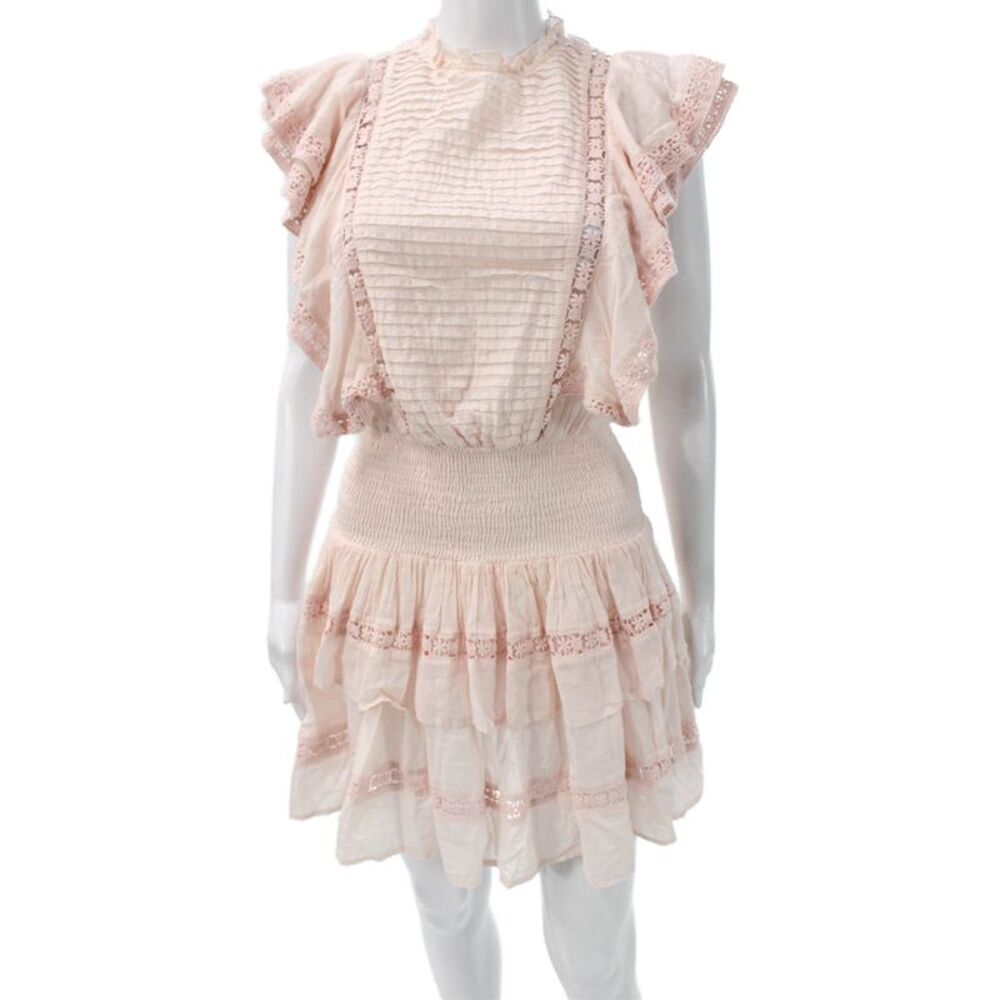 Valiante Womens Mini Sundress Pink Cotton High Neck Button Size 0